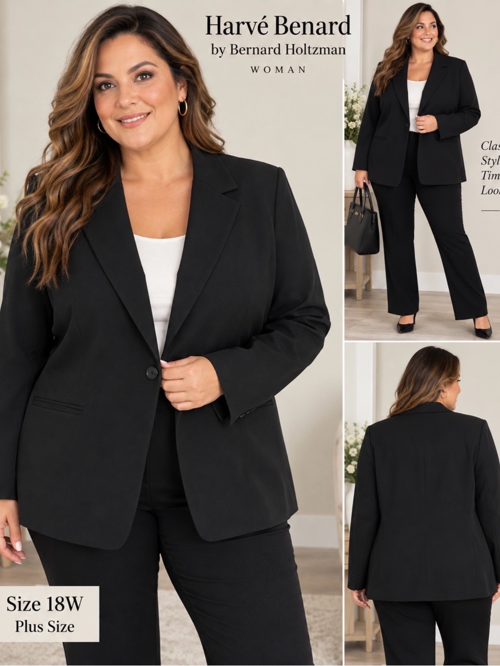 Harvé Benard Women’s Black Blazer Size 18W Plus Size Single Button